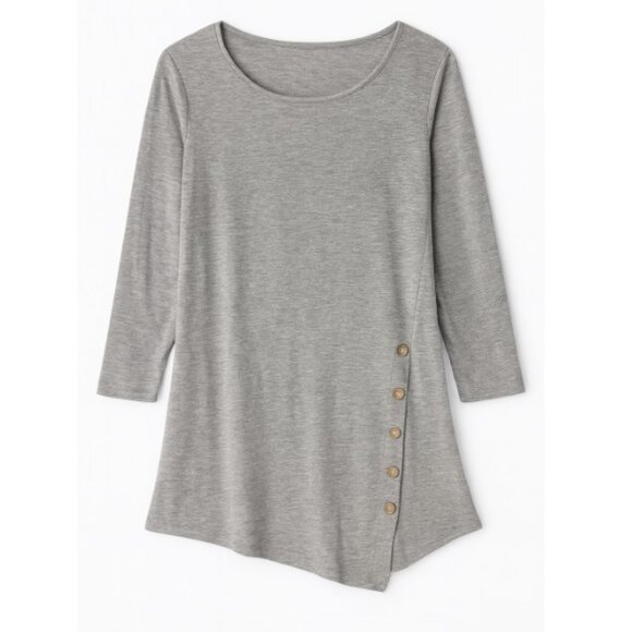 Tops - Women’s Large Heather Gray 3/4 Sleeve Top – Side Button Detail